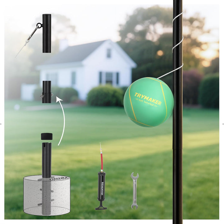 Tetherball Set, Tether Balls and Rope Set with Pole 10.43Ft Height Heavy Duty, Tetherball Equipment Kit for Backyard Outdoors Kids and Adult (No Base Included)