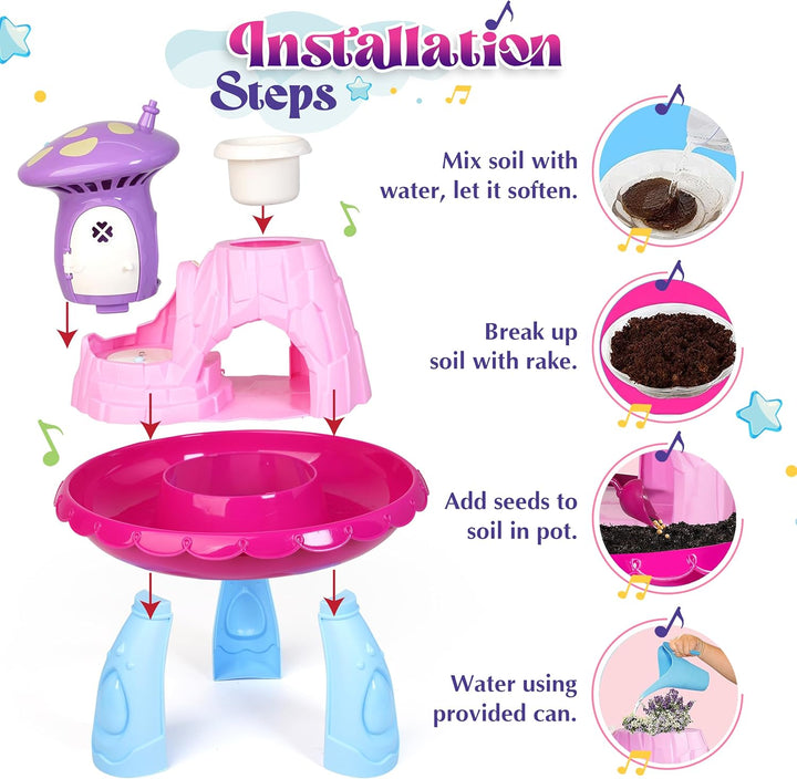 Kids Fairy Garden Kit | Indoor & Outdoor Fairy Toy Gardening Set with House, Mist, Music, Light & Tools | Fairy Garden Kit for Kids to Grow, Play, and Learn | for Girls & Boys of Ages 3 and Up