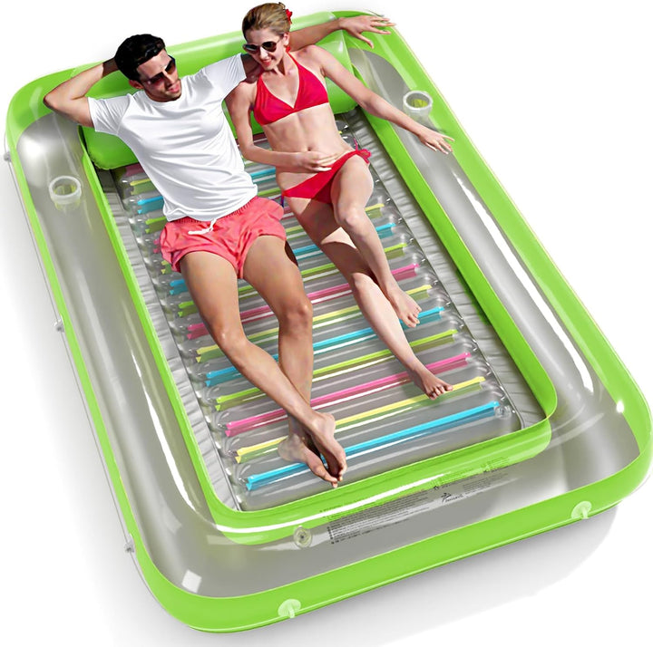 Inflatable Tanning Pool Lounger Float -  4 in 1 Sun Tan Tub Sunbathing Pool Lounge Raft Floatie Toys Water Filled Tanning Bed Mat Pad for Adult Blow up Kiddie Pool Kids Ball Pit Pool (L)