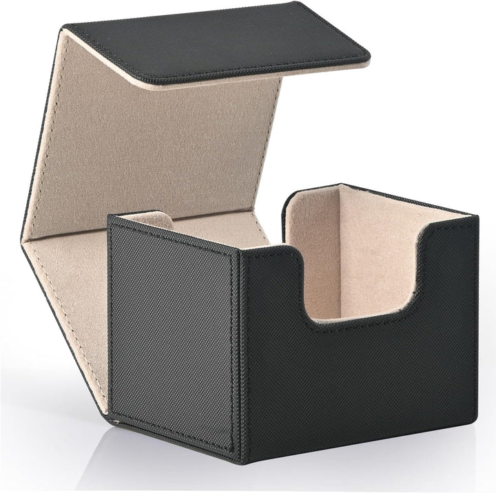 Card Deck Box for Trading Cards, MTG Commander Deck Box Holds 120+ Single Sleeved Cards, Leather Magnetic Card Storage Box Fits for TCG CCG Magic Cards (Black)