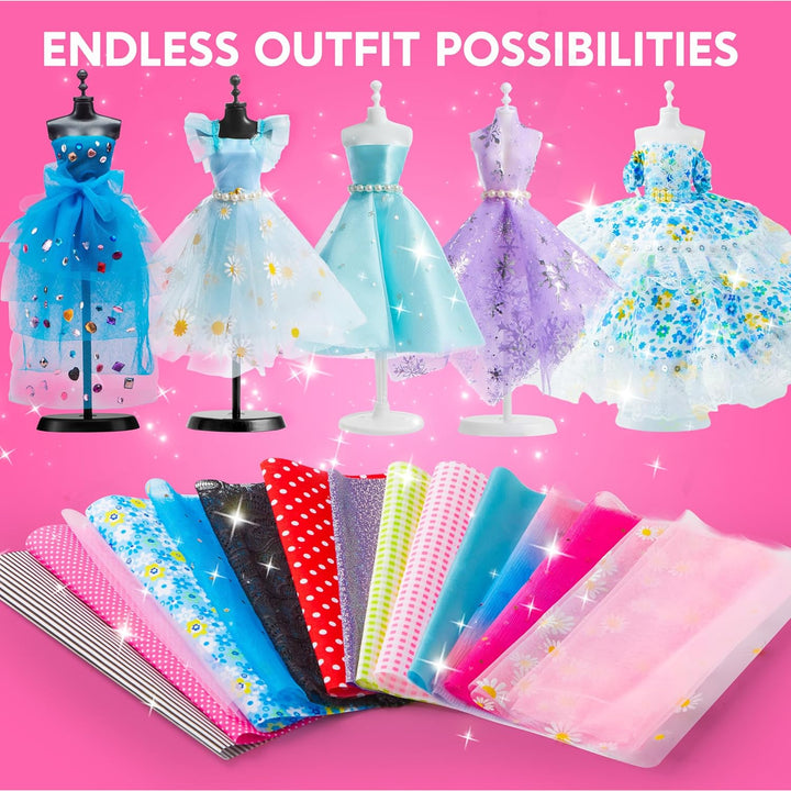 400+PCS Fashion Design Crafts for Kids, Art and Crafts, DIY Sewing Kits with 3 Mannequins for Girls Aged 8-12, Birthday Presents, Toys for Kids