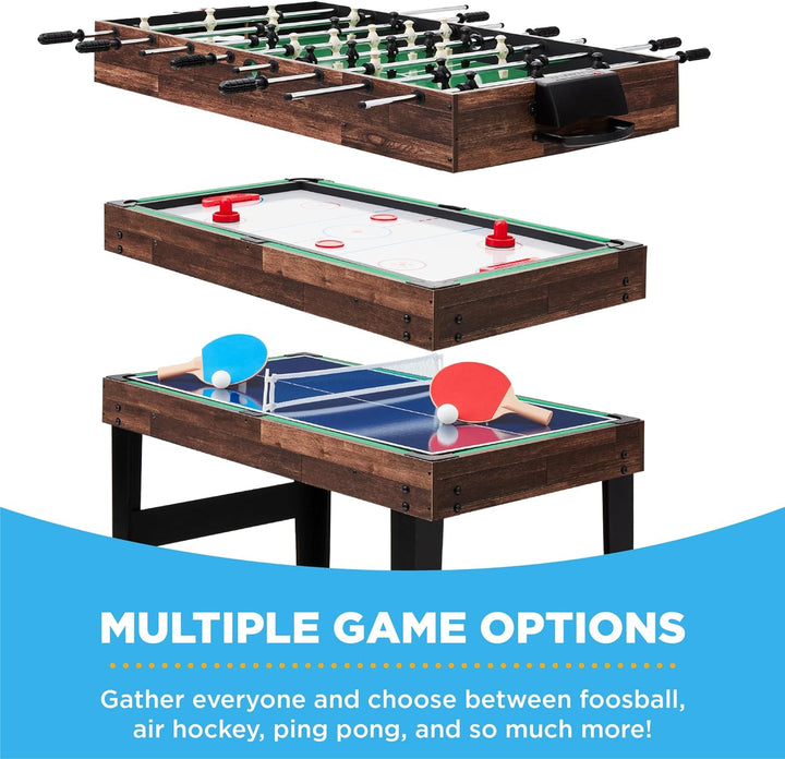 2X4Ft 10-In-1 Combo Game Table Set for Home, Game Room, Friends & Family W/Hockey, Foosball, Pool, Shuffleboard, Ping Pong, Chess, Checkers, Bowling, and Backgammon
