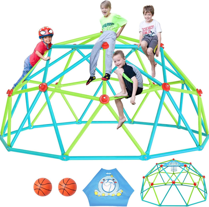 10FT Climbing Dome, Experience Ultimate Fun with the 2025 Upgraded Decagonal Geo Dome Climber - Supports 1000LBS Outdoor Playset and Easy Assembly Play Equipment for Kids (Turquoise, 10FT)