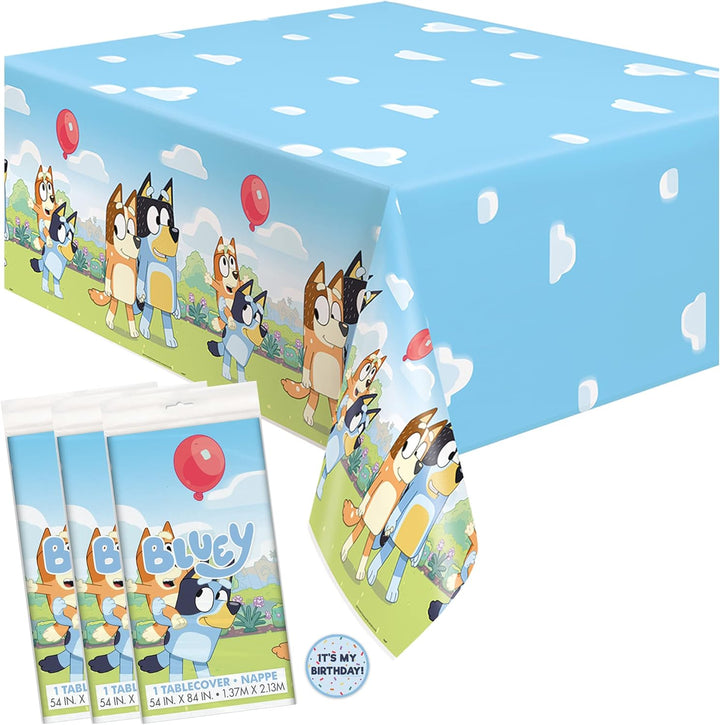 Bluey Birthday Party Supplies - Rectangular Plastic Table Covers (Pack of 2) and Sticker