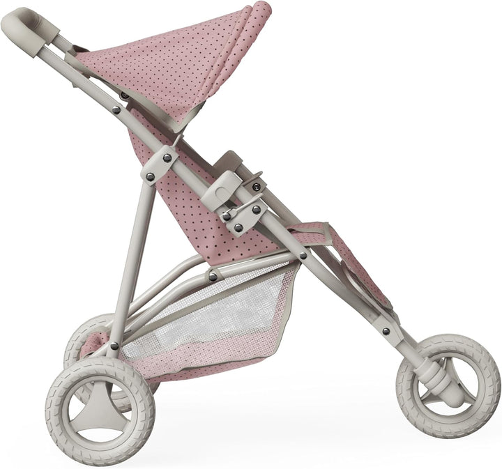 Doll Jogging-Style Stroller with Canopy, Storage Underneath, Pink and Cream and Gray