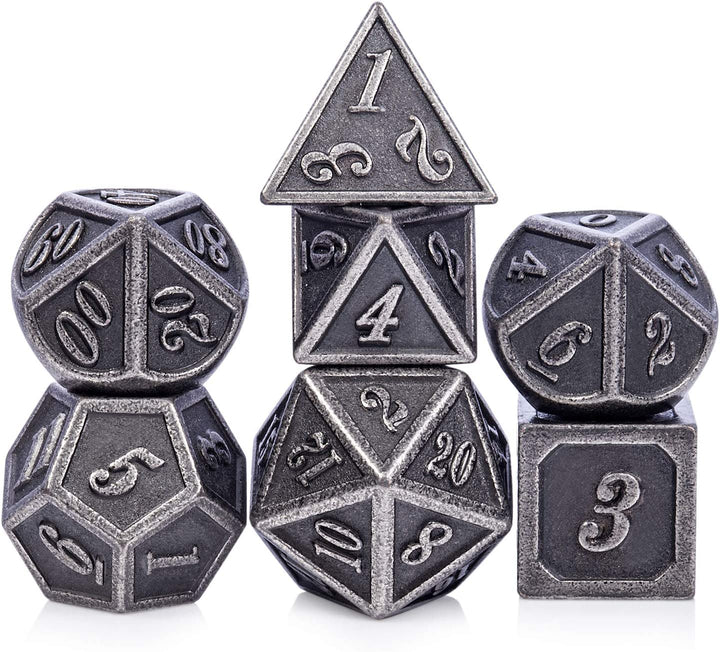 Metal Dice Set D&D, 7 Die Metallic Polyhedral Dice Set with Gift Metal Box and Gold Number for DND Dungeons and Dragons Role Playing Games (Black and Gold)
