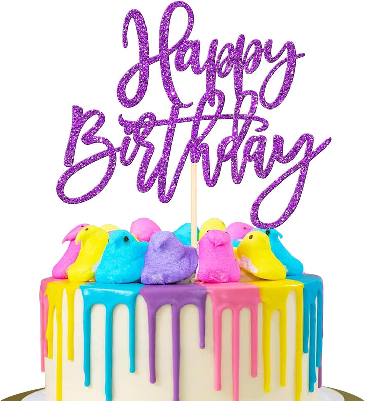 1 PCS Gold Happy Birthday & Anniversary Cake Topper