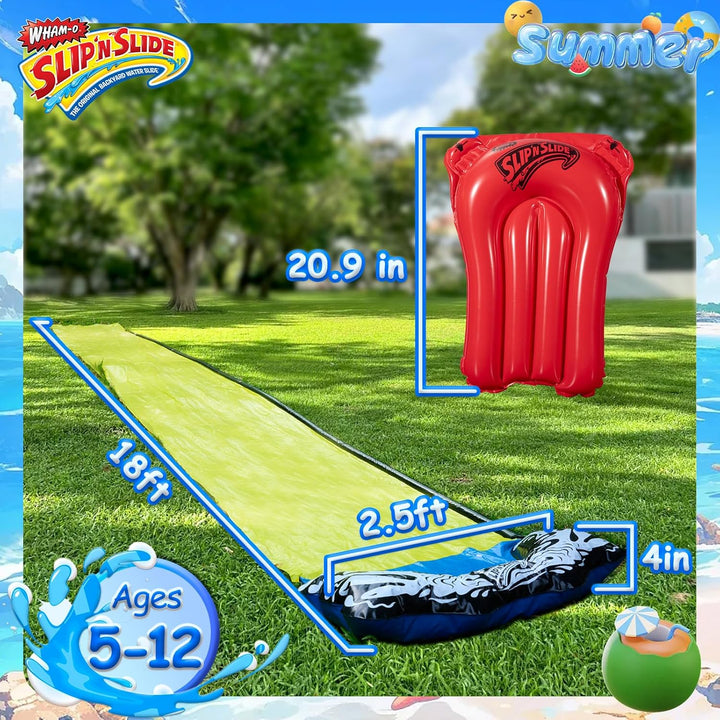 Slip N Slide 18Ft Single Wave Rider with Body Boards, Lawn Water Slides for Kids and Adults, Great for Summer Water Parties Backyard Outdoor Activities