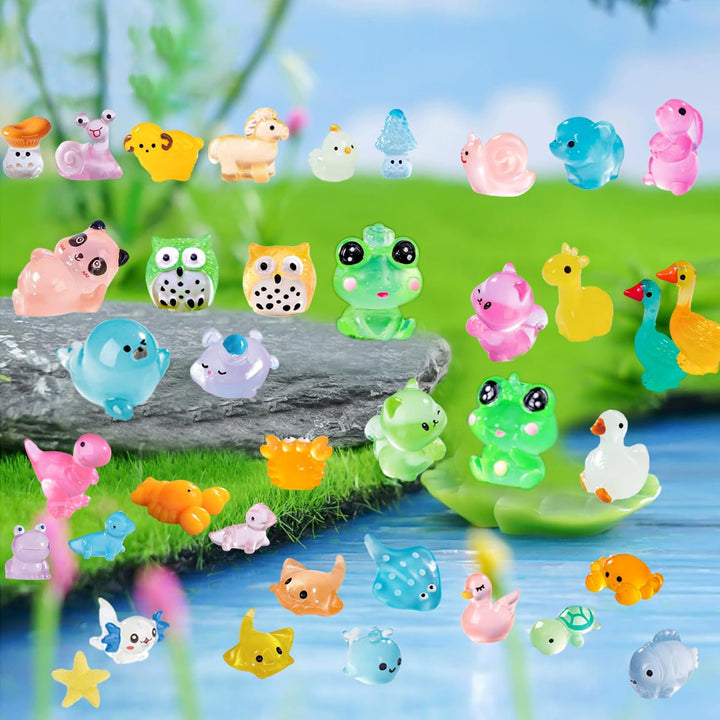 130 Pcs Glow-In-The-Dark Mini Resin Animals Luminous Miniature Animal Figurines Small Animals to Hide Tiny Little Animal Figures Bulk for Fairy Garden Dollhouse Craft Accessories