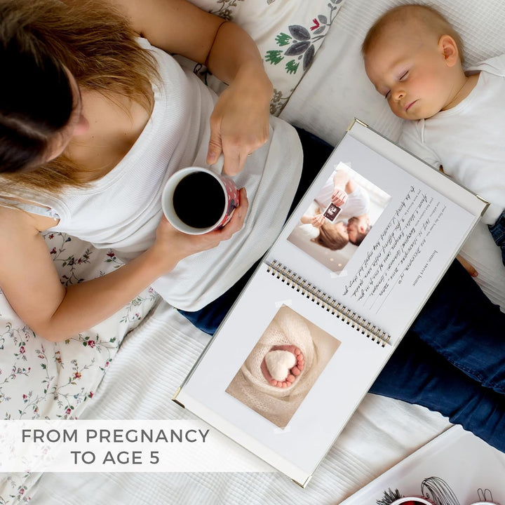 Keepsake Baby Memory Book for Boys and Girls – Timeless First 5 Year Baby Book – Neutral Journal Scrapbook or Photo Album - Record a Milestone for Every Event from Birth to Age 5
