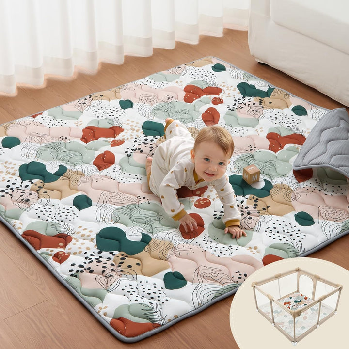 Baby Play Mats for Floor, 50X50 Playpen Mat, Thicken Cushioning Padding Foam Playmate for Baby and Toddlers Infants, Non-Slip & Machine Washable, Earth Tones Design