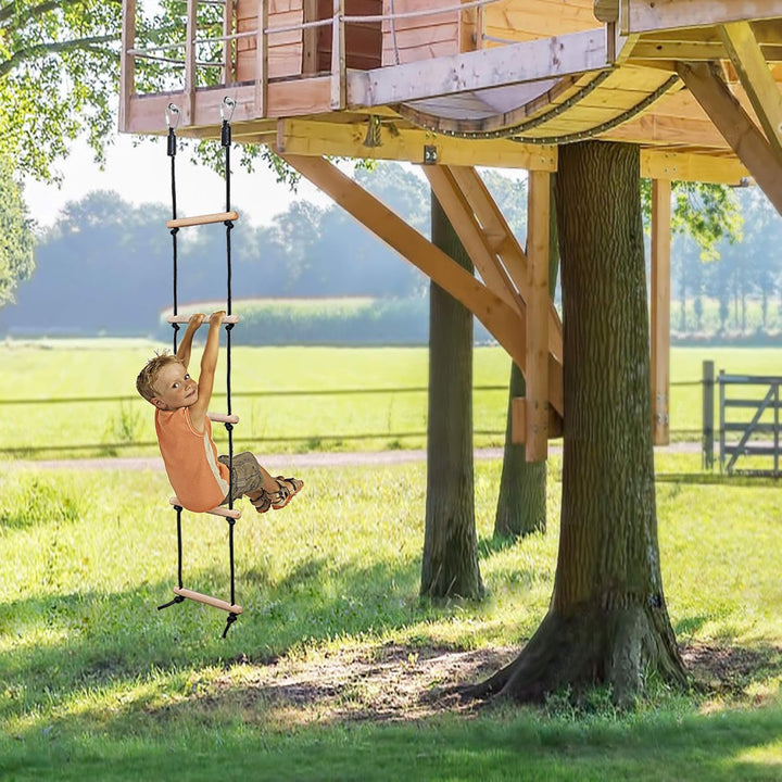 Rope Ladder for Kids Climbing Obstacle Wooden Swing Rope Ladder with 2 Hooks for Kids Climbing Game Hanging Ladder for Swing Accessories, Playground, Play Set