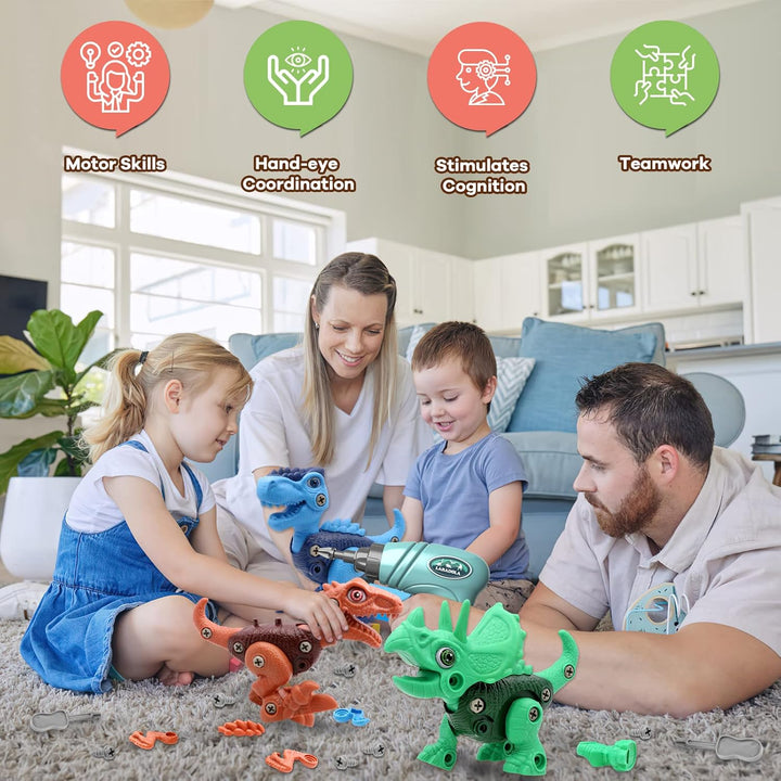 Dinosaur Toys for 3 4 5 6 7 8 Year Old Boys, Take Apart Dinosaur Toys for Kids 3-5 5-7 STEM Construction Building Kids Toy with Electric Drill, Party Christmas Birthday Gifts Boys Girls