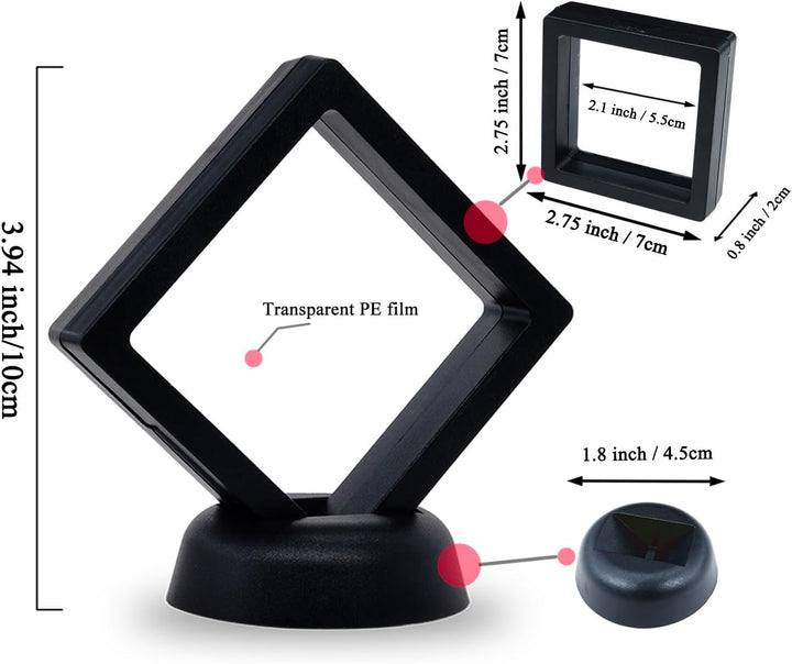 10Pcs Coin Holder Challenge Coin Display Stand, Black 3D Floating Display Case for AA Coin Medallions Jewelry Rock Gem Arrowhead Collecting and Display (2.75×2.75×0.8 Inches)