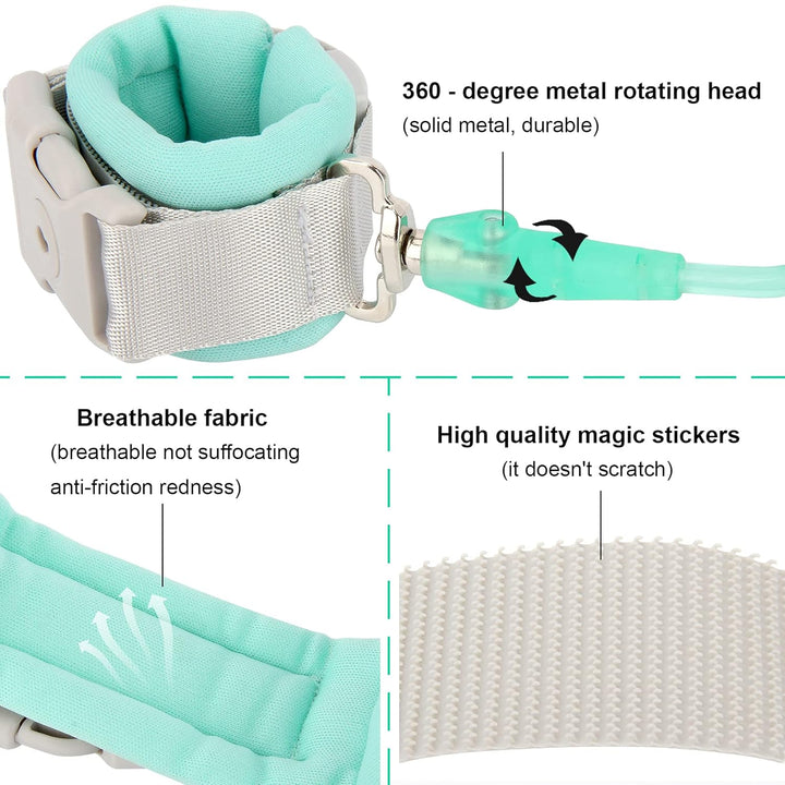 Toddler Leash, 2 Pack Kid Leash anti Lost Wrist Link with Key Lock Baby Leash Harness for Toddler (Mint Green+Pink)