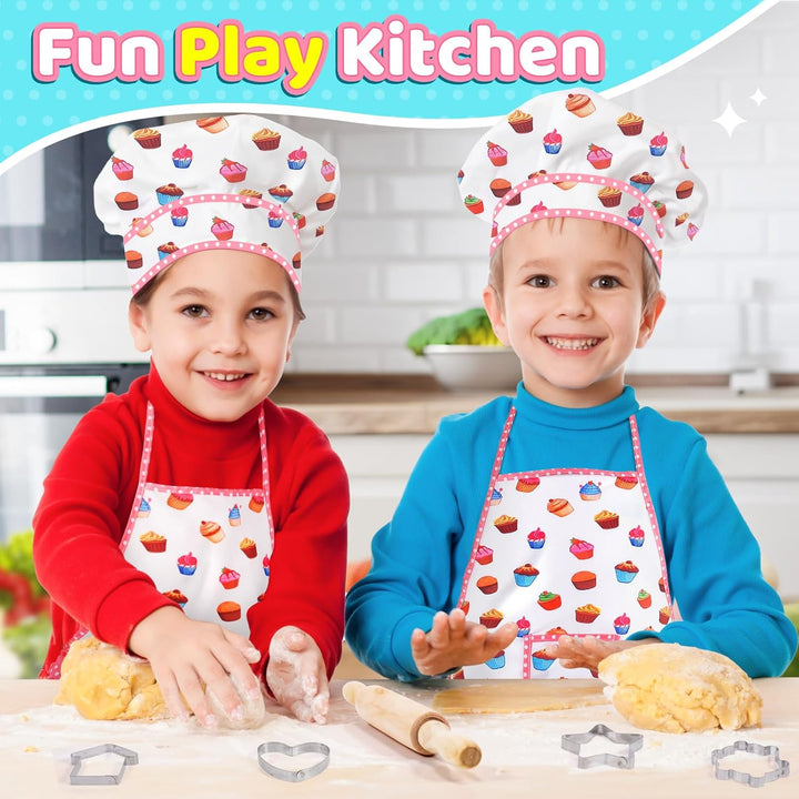 Birthday Gifts for 3-8 Year Old Girls Cute Stuff Apron for Girls Kids Cooking Sets Toddler Toys Kids Chef Hat and Apron Easter Christmas Stocking Stuffers White-With Cookbook