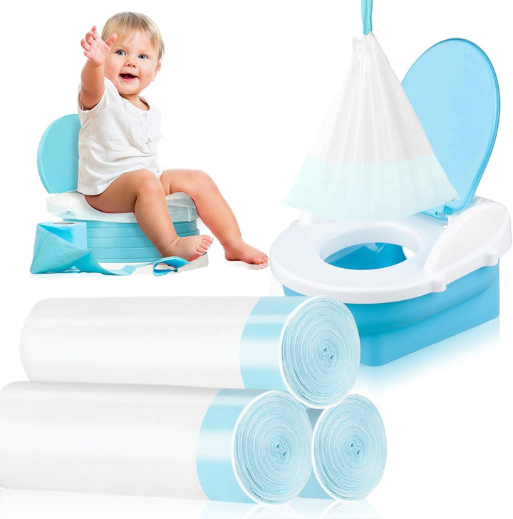 100 Pack Potty Chair Liners Disposable,Drawstring Training Toilet Seat Liner Bags Cleaning Bag for Kids Toddlers Outdoors Travel