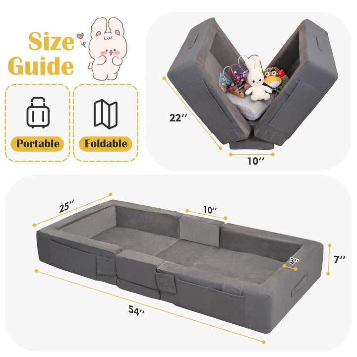 Toddler Travel Bed, Folding Floor Cot for Travel, Portable Kids Bed for Sleeping, Washable Toddler Cot for Children 18M – 5Yr Old, Grey