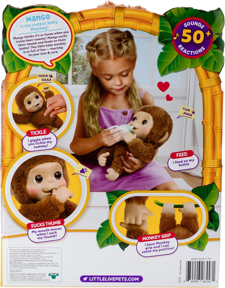 My Baby Monkey Mango, 50+ Sounds and Reactions, Plush Interactive Monkey Toy Set with Accessories, Interactive Pets for Kids Ages 4+
