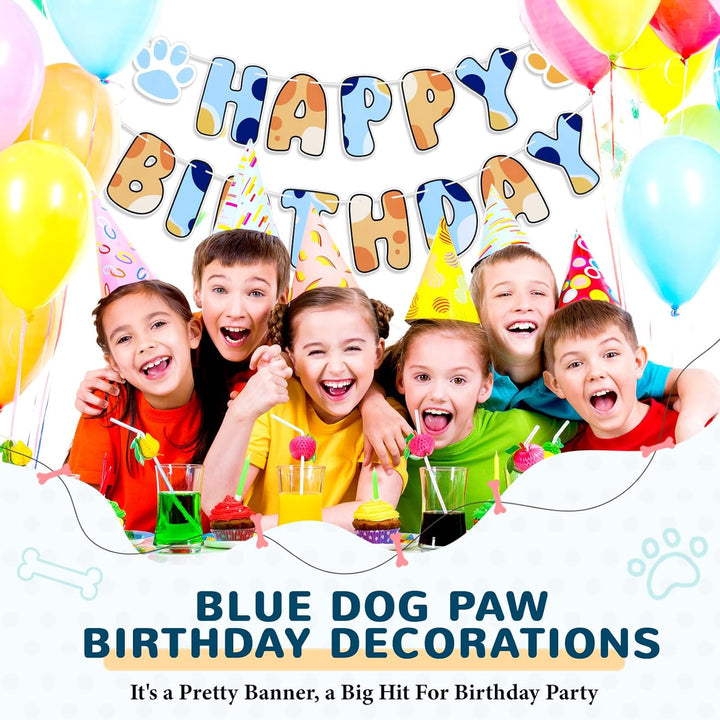 Blue Dog Birthday Party Supplies, Blue and Orange Banner Dog Happy Birthday Banner Party Decorations for Decoration Centerpieces