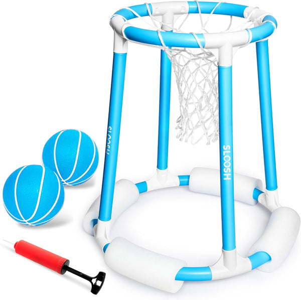Pool Basketball Hoop Set, Floating Basketball Pool Game, Swimming Floats Toys with Balls Pump, Summer Outdoor Water Play Toy for Kids and Adults (Blue)