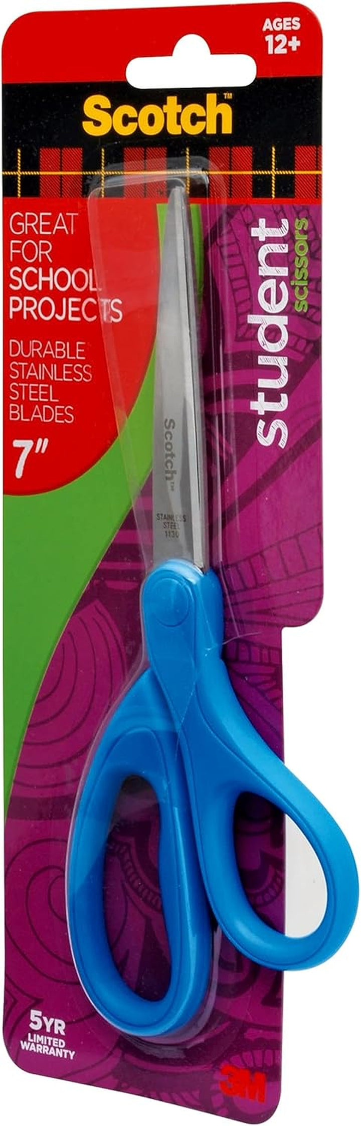 Student Scissors, 7-Inch - Blue, Green, or Purple, Colors May Vary (1407S-MIX)
