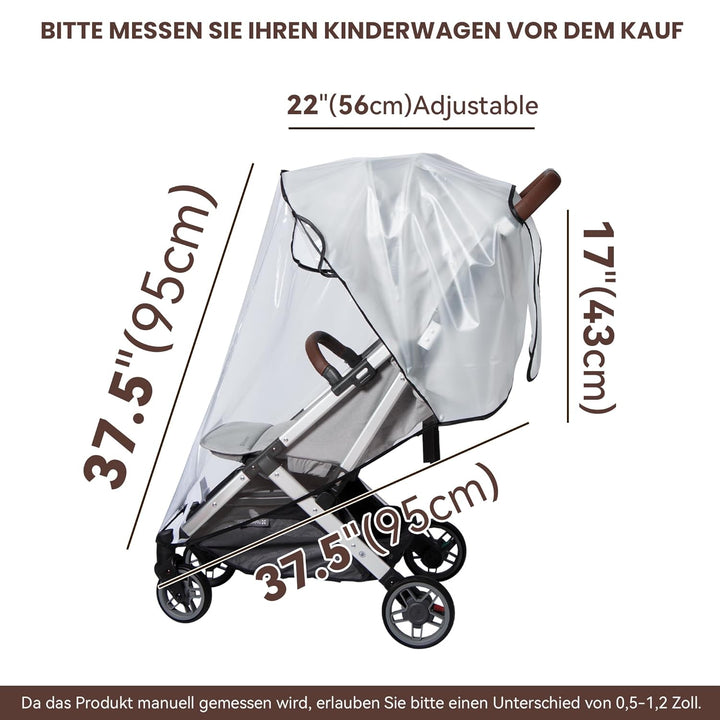 Stroller Rain Cover, Universal Stroller - Waterproof Windproof Travel Weather Shield Thick & Durable Protect from Dust and Snow with Breathable Ventilation Mesh Clear Visibility