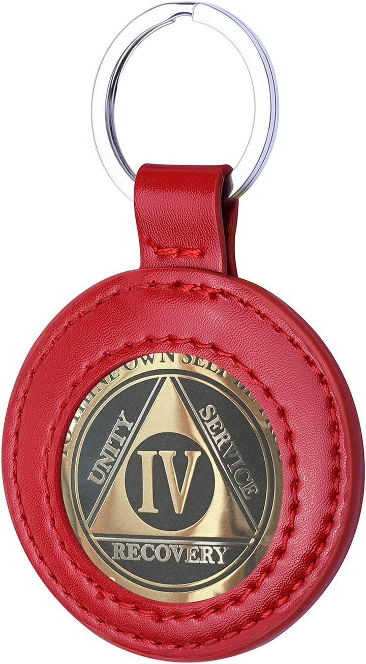 PU Leather Coin Holder Keychain for AA Medallion, Standard Challenge Coin, Recovery Chip - Black