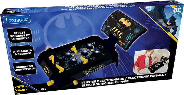 Batman Electronic Pinball Machine, Fun Sounds and Light Effects, 5 Obstacles, Works with 3 LR14 Batteries, Black/Yellow, JG610BAT