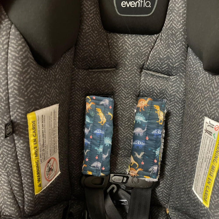 Baby Car Seat Neck Cover, Car Seat Strap Cover, Seat Belt Cushions Pads, Shoulder Strap Protectors, Reversible Pram Harness Covers in Minky Dinosaur, Baby Neck Pad Protector