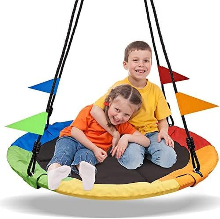 40 Inch Saucer Tree Swing Flying 900Lb Weight Capacity 2 Added Hanging Straps Adjustable Multi-Strand Ropes Colorful Safe and Durable Swing Seat for Children