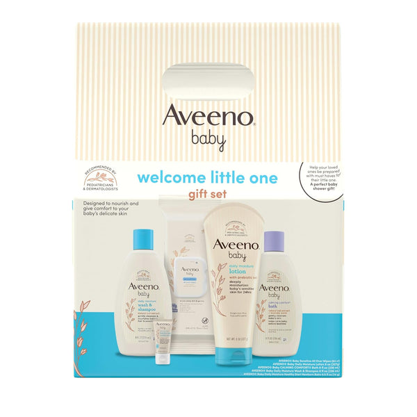 Welcome Little One Gift Set, Baby Skincare Set with Nourishing Baby Body Wash & Shampoo, Calming Bath Wash, All over Baby Wipes, Daily Moisturizing Lotion, & Baby Balm, 5 Items