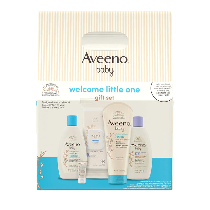 Welcome Little One Gift Set, Baby Skincare Set with Nourishing Baby Body Wash & Shampoo, Calming Bath Wash, All over Baby Wipes, Daily Moisturizing Lotion, & Baby Balm, 5 Items