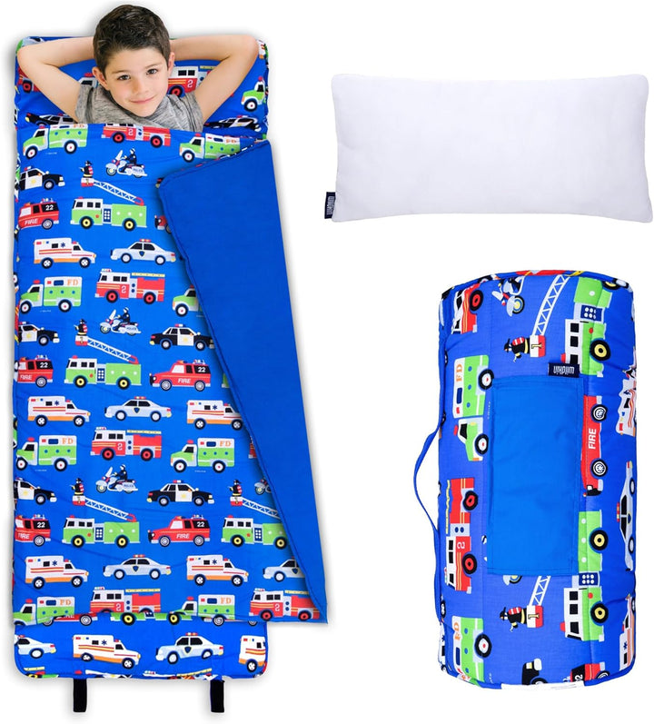 Kids Original Nap Mat – Cozy Kids Sleep Mat with Pillow, Ideal for School & Travel - Trains, Planes, and Trucks