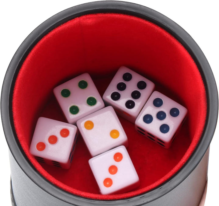 Felt Lined Professional Dice Cup - with 6 Dice Quiet for Yahtzee Game