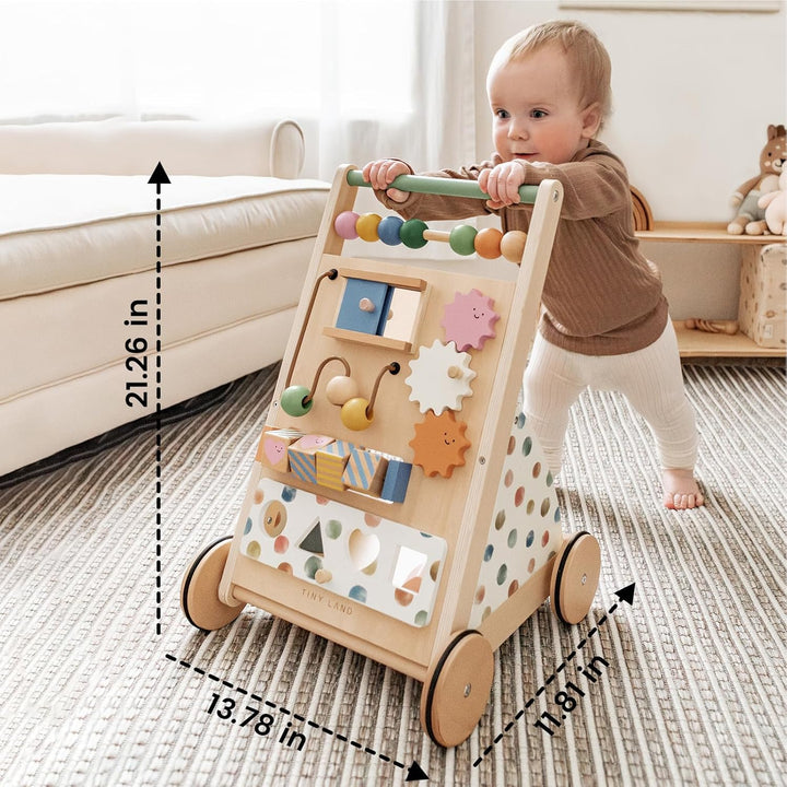Wooden Baby Walker, Adjustable Speed Baby Push Walker for Boys and Girls, Montessori Activity Center Push Toy for Kids Development (Morandi)
