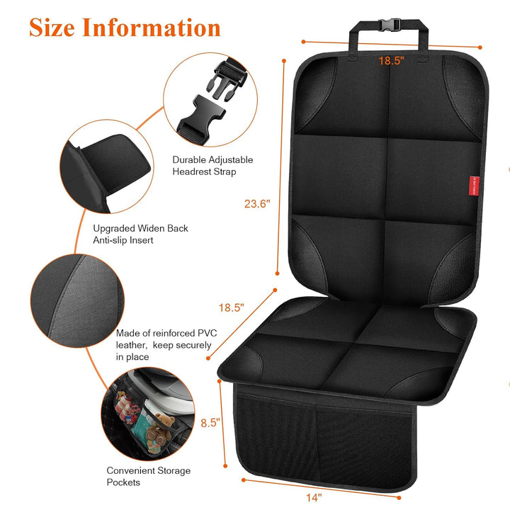 Car Seat Protector, Carseat Seat Protectors with Thick Padding and Upgraded Non-Slip Backing, Waterproof Seat Protector under Baby Car Seat, 600D Fabric Car Seat Covers with Storage Pockets for Baby
