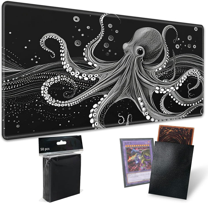 TCG Playmat Board Game Mat plus 50 Pcs Card Sleeves, 24 X 14 Table Mats Game Mousepad with Soft Surface Non-Slip Base for MTG RPG CCG Trading Card Game Playmats, Green Frog
