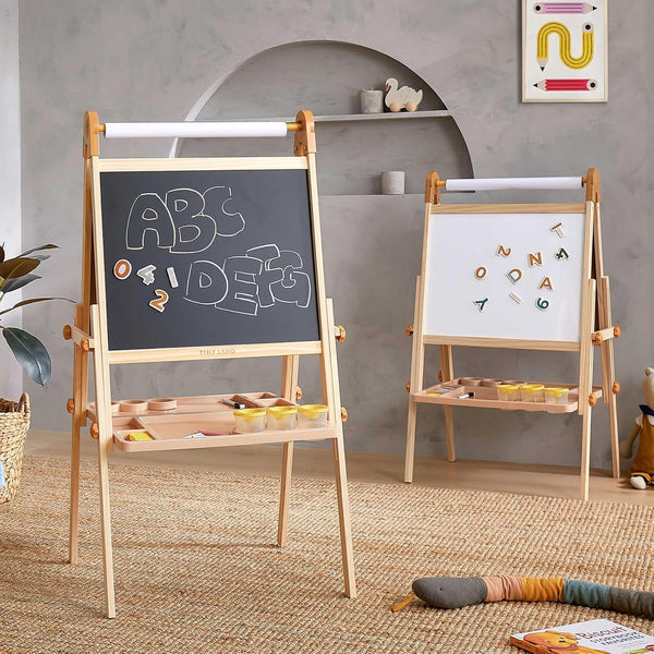Easel for Kids, Double-Sided Magnetic Easel, Adjustable Wooden Kids Art Easel with Paper Roll, Learning-Toy for 3,4,5,6,7,8 Years Old Boy & Girls