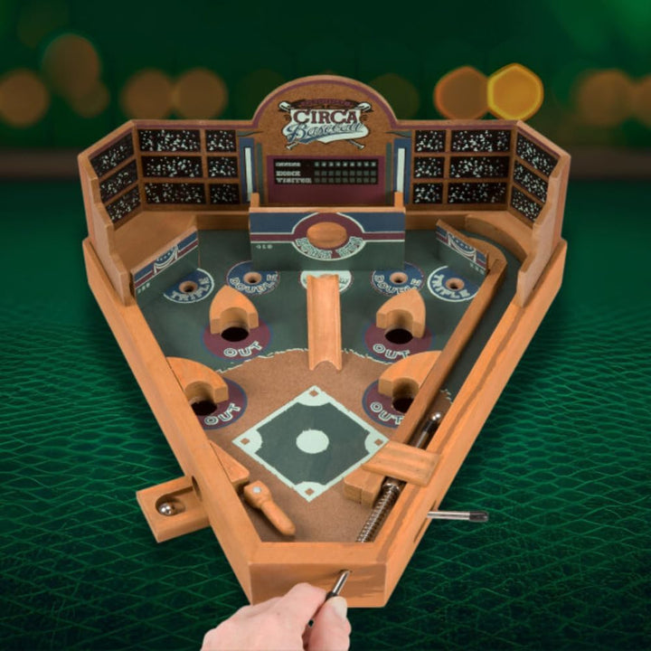 Baseball Pinball Tabletop Skill Game - Classic Miniature Wooden Retro Sports Arcade Desktop Toy for Adult Collectors and Children, NULL, 13 X 12.25 X 8"