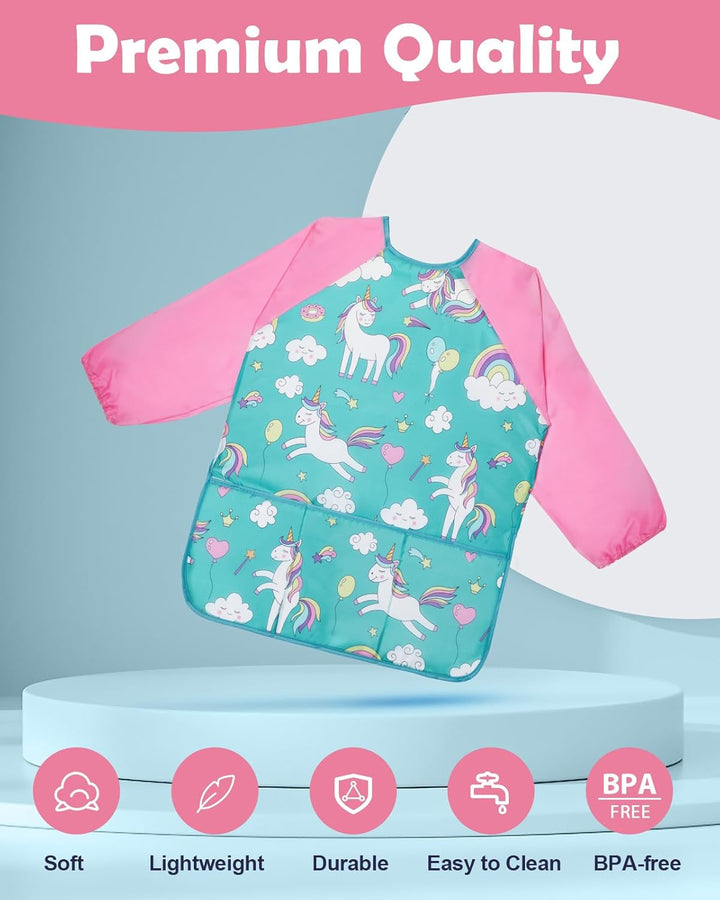 2 Pack Kids Art Smocks,Toddler Smock,Waterproof Artist Painting Aprons for Children