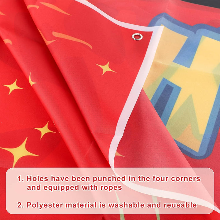 Happy Birthday Cartoon Backdrop, Large Anime Themed Photo Banner, Red, White, Blue & Yellow, Polyester, 100X150Cm/39.4X59In, Birthday Party Decoration Supplies