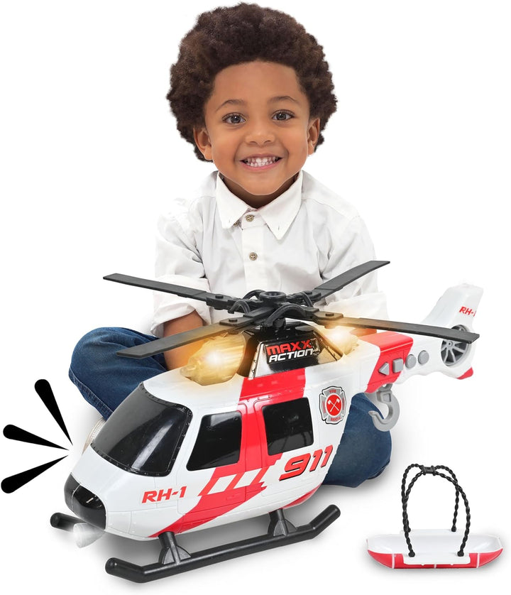 Maxx Action Large Helicopter - Lights and Sounds Vehicle with Motorized Turbine and Spinning Rotors