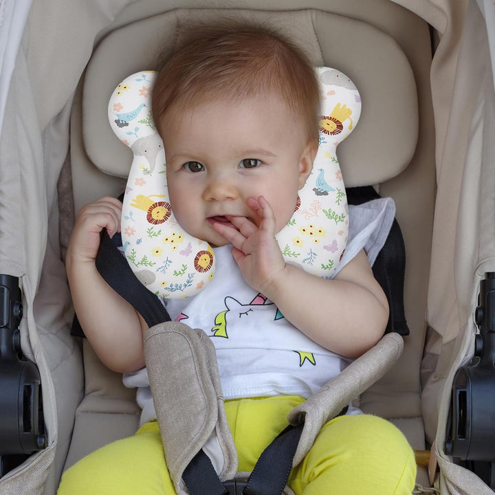 Baby Travel Pillow, Upgrade U-Shape Infant Pillow for Car Seat Pushchair and Stroller, Soft Comfortable Sleep Cushion for Kids Newborn and Toddler -Lion White