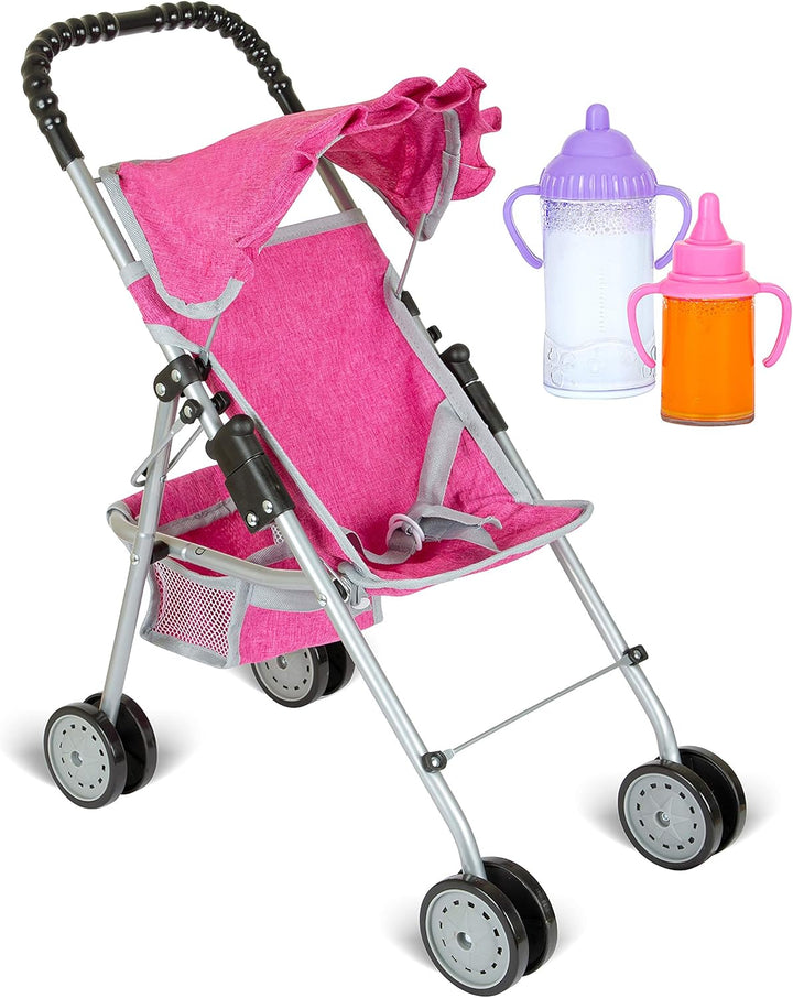 ® - Doll Stroller My First Baby Doll Strollers Toy - Flower Design with Basket in the Bottom- Doll Accessories 2 Free Magic Bottles Included (Flower Design)