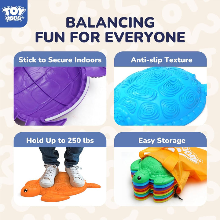 10 Pcs Turtle Balance Stepping Stone for Kids, Indoor outside Toys for Kids Ages 4-8, Toddler Outdoor Toys, Stepping Stones Game, with Cards and Spinner