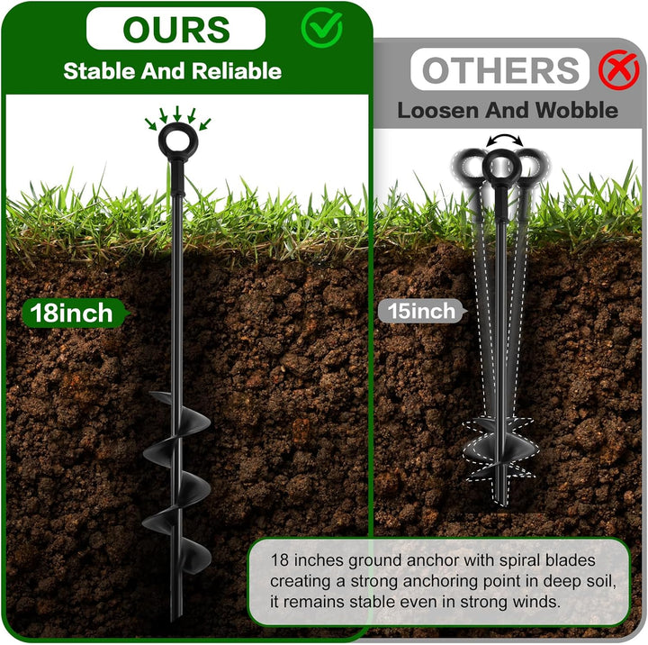 18-Inch Ground Anchors Screw in Heavy Duty, 4 Pack Trampoline Anchors & Stakes High Wind with Wrenches and Straps, Earth Anchors Kit for Swing Sets, Sheds, Camping Tent, Canopies, Mobile Home