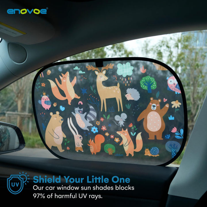 Car Window Shades (4 Pack) - Sun Shade Blocker for Baby & Children, Cling Window Cover, Glare Shield and UV Rays Protection, Side Window Screens for SUV, Mesh Car Window Shade (21"X14")