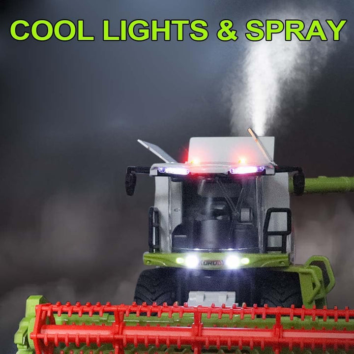 RC Farm Tractor Toy for Kids, 2.4G Remote Control Combine Harvester Truck with Sounds, Lights & Spray, 1:24 High Simulation Toddlers Vehicle Toys, Christmas Birthday Gift for Boys Girls 3-8