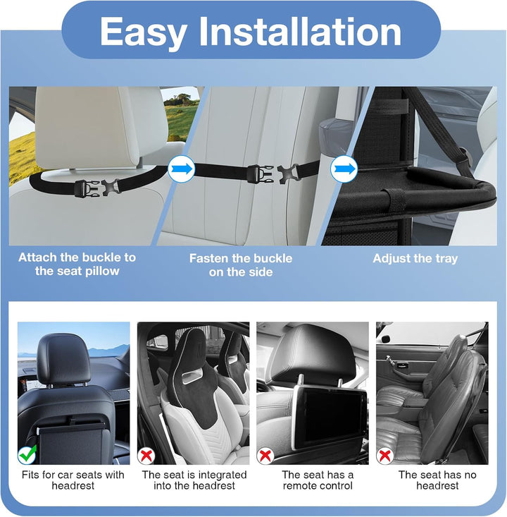 Car Backseat Organizer with Table Tray(2-Pack) 9 Storage Pockets Backseat Car Organizer and Storage with Tablet Holder, Kick Mats Back Seat Cover for Kids Family Road Trip Essentials Travel